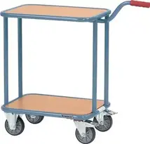 Trolley with handle L600xW500mm wood-based panel platform pigeon blue, RAL 5014 over. load-bearing capacity 250 kg PROMAT